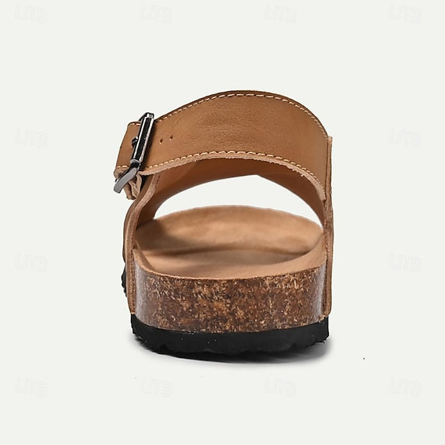 Men's Leather Flat Sandals with Buckle for Breathable Summer Wear - 59 Street Vibes