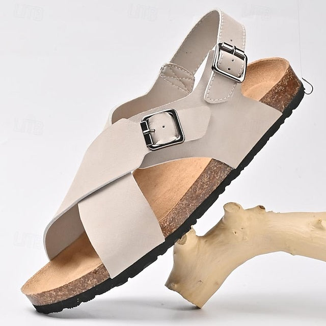 Men's Leather Flat Sandals with Buckle for Breathable Summer Wear - 59 Street Vibes