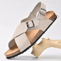 Men's Leather Flat Sandals with Buckle for Breathable Summer Wear - 59 Street Vibes
