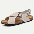 Men's Leather Flat Sandals with Buckle for Breathable Summer Wear - 59 Street Vibes