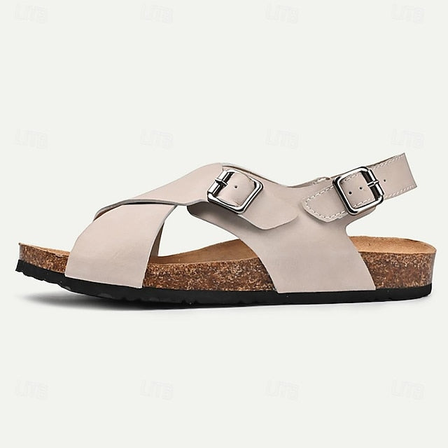 Men's Leather Flat Sandals with Buckle for Breathable Summer Wear - 59 Street Vibes