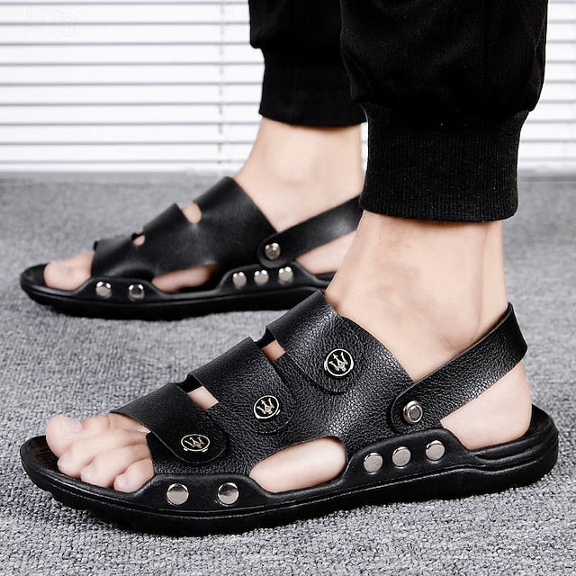Men's PU Leather Beach Sandals with Breathable Design for Summer Comfort - 59 Street Vibes