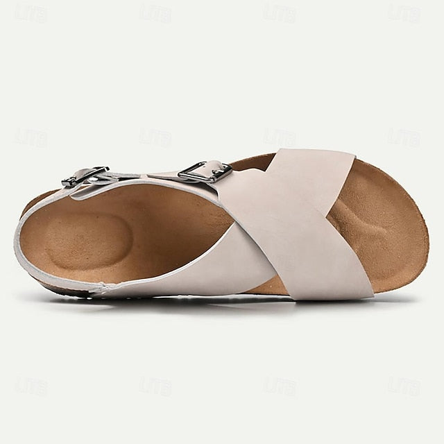 Men's Leather Flat Sandals with Buckle for Breathable Summer Wear - 59 Street Vibes