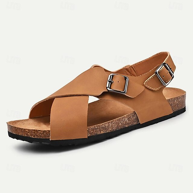Men's Leather Flat Sandals with Buckle for Breathable Summer Wear - 59 Street Vibes