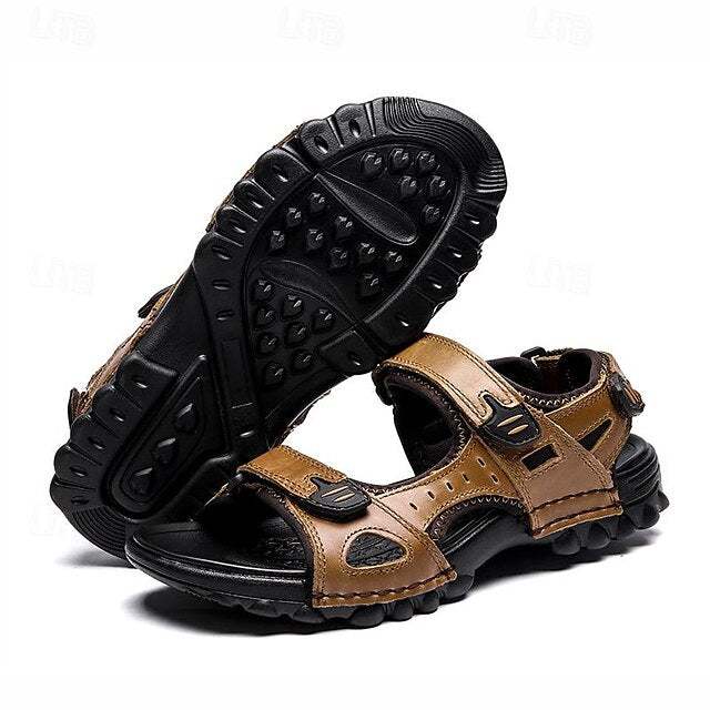 Men's Outdoor Leather Hiking Sandals with Adjustable Strap and Rugged Sole - 59 Street Vibes