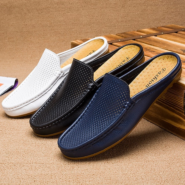Men's Leather Moccasin Outdoor Slippers with Breathable Cowhide Design - 59 Street Vibes