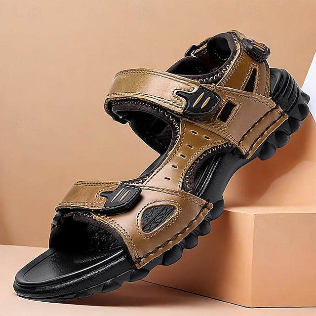 Men's Outdoor Leather Hiking Sandals with Adjustable Strap and Rugged Sole - 59 Street Vibes