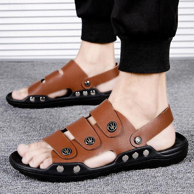 Men's PU Leather Beach Sandals with Breathable Design for Summer Comfort - 59 Street Vibes