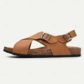 Men's Leather Flat Sandals with Buckle for Breathable Summer Wear - 59 Street Vibes
