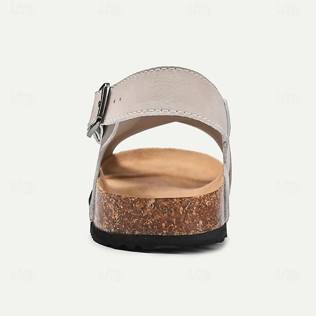 Men's Leather Flat Sandals with Buckle for Breathable Summer Wear - 59 Street Vibes